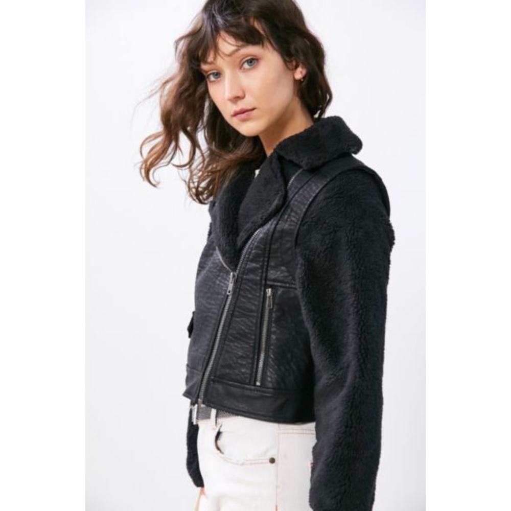 BDG- faux leather & shearling biker jacket